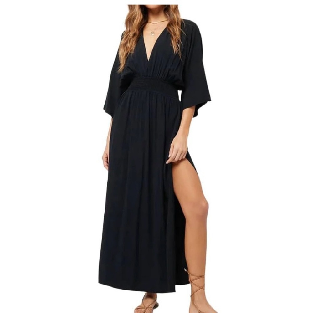 Deep V Maxi Backless Dress | Black